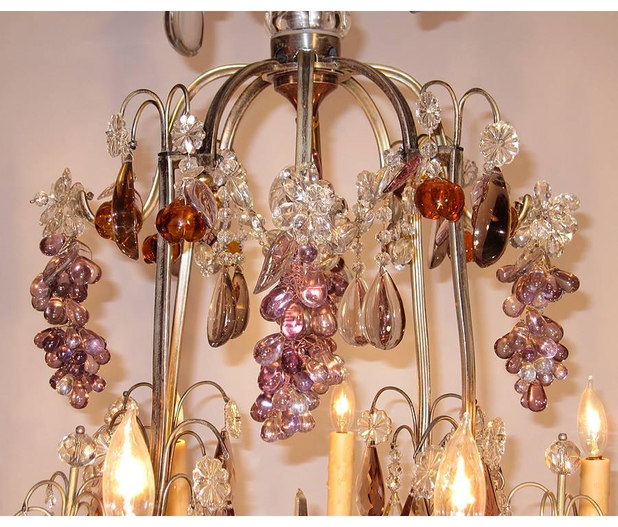 19th-20th Century Louis XV Style 8 Light Silvered and Color-Crystal Chandelier For Sale 1