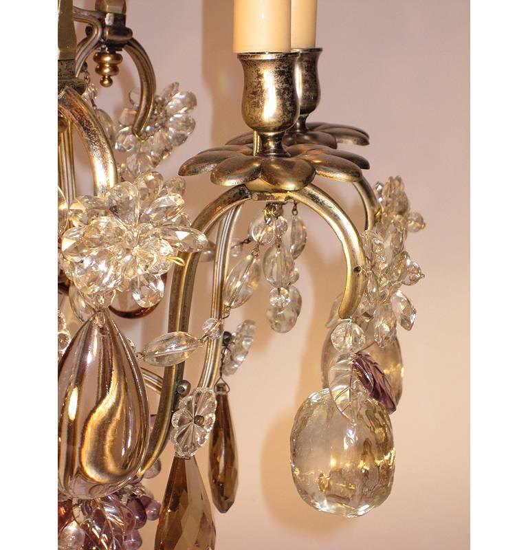 19th-20th Century Louis XV Style 8 Light Silvered and Color-Crystal Chandelier For Sale 2