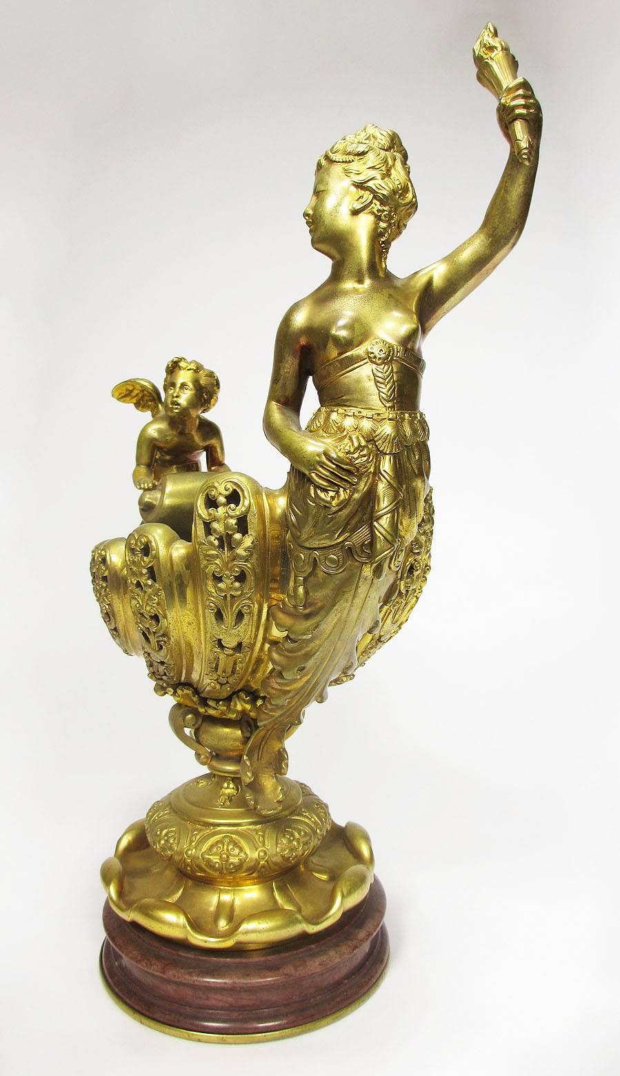 Napoleon III A Fine French Empire Style Gilt Bronze Trophy Cherub & Maiden 