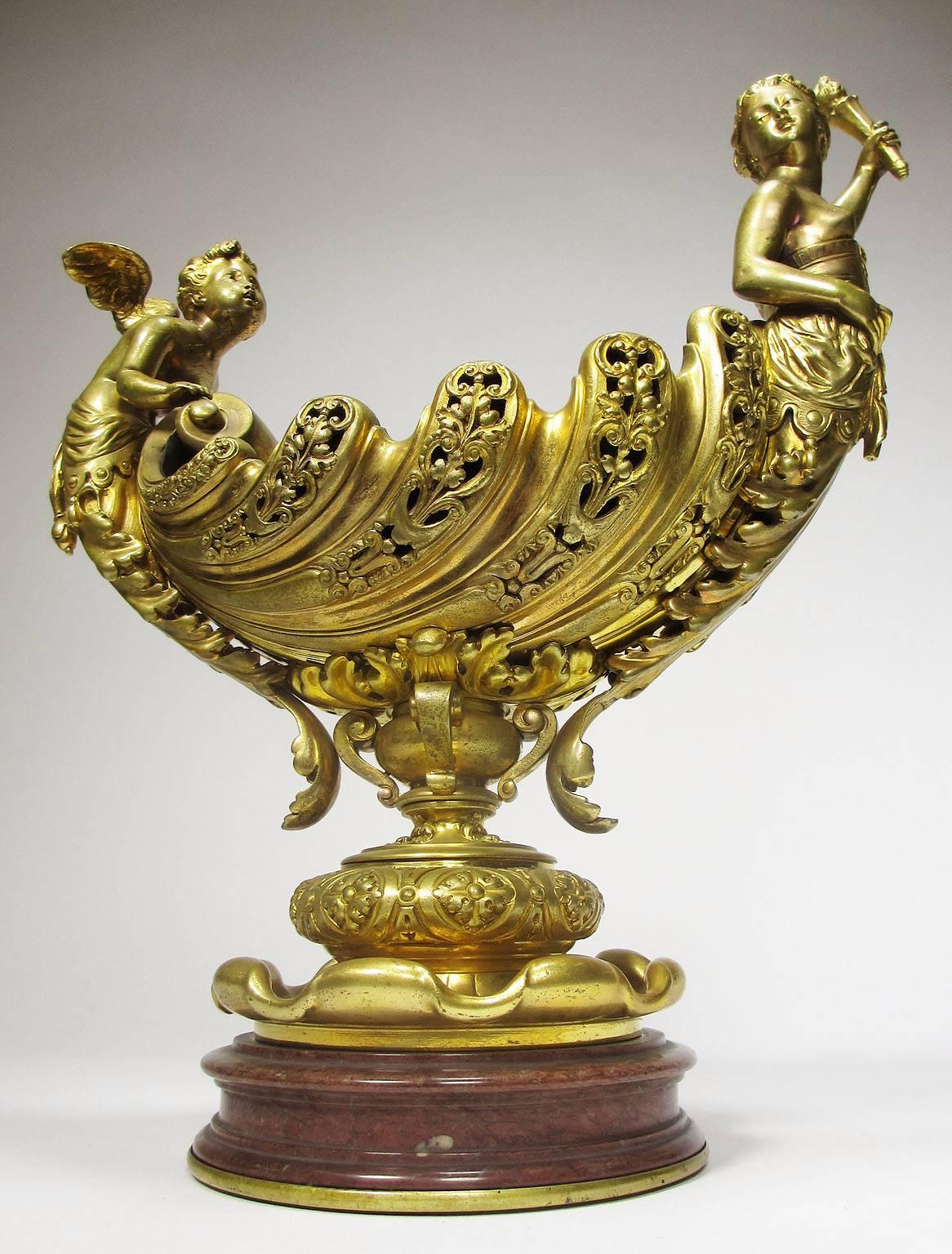 19th Century A Fine French Empire Style Gilt Bronze Trophy Cherub & Maiden 