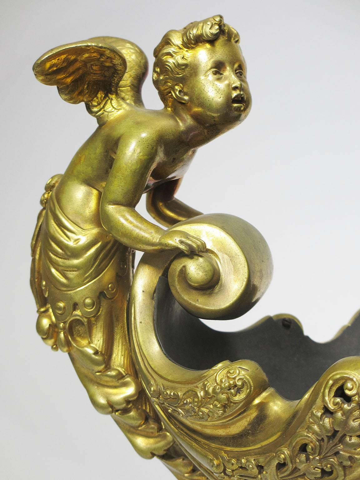 A Fine French Empire Style Gilt Bronze Trophy Cherub & Maiden 