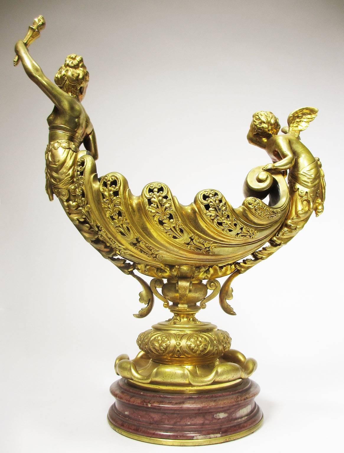 Marble A Fine French Empire Style Gilt Bronze Trophy Cherub & Maiden 