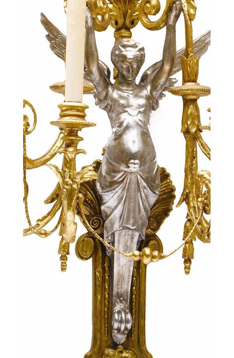 Pair of French Neoclassical Style 19th Century Six-Light Figural Wall Sconces For Sale 3