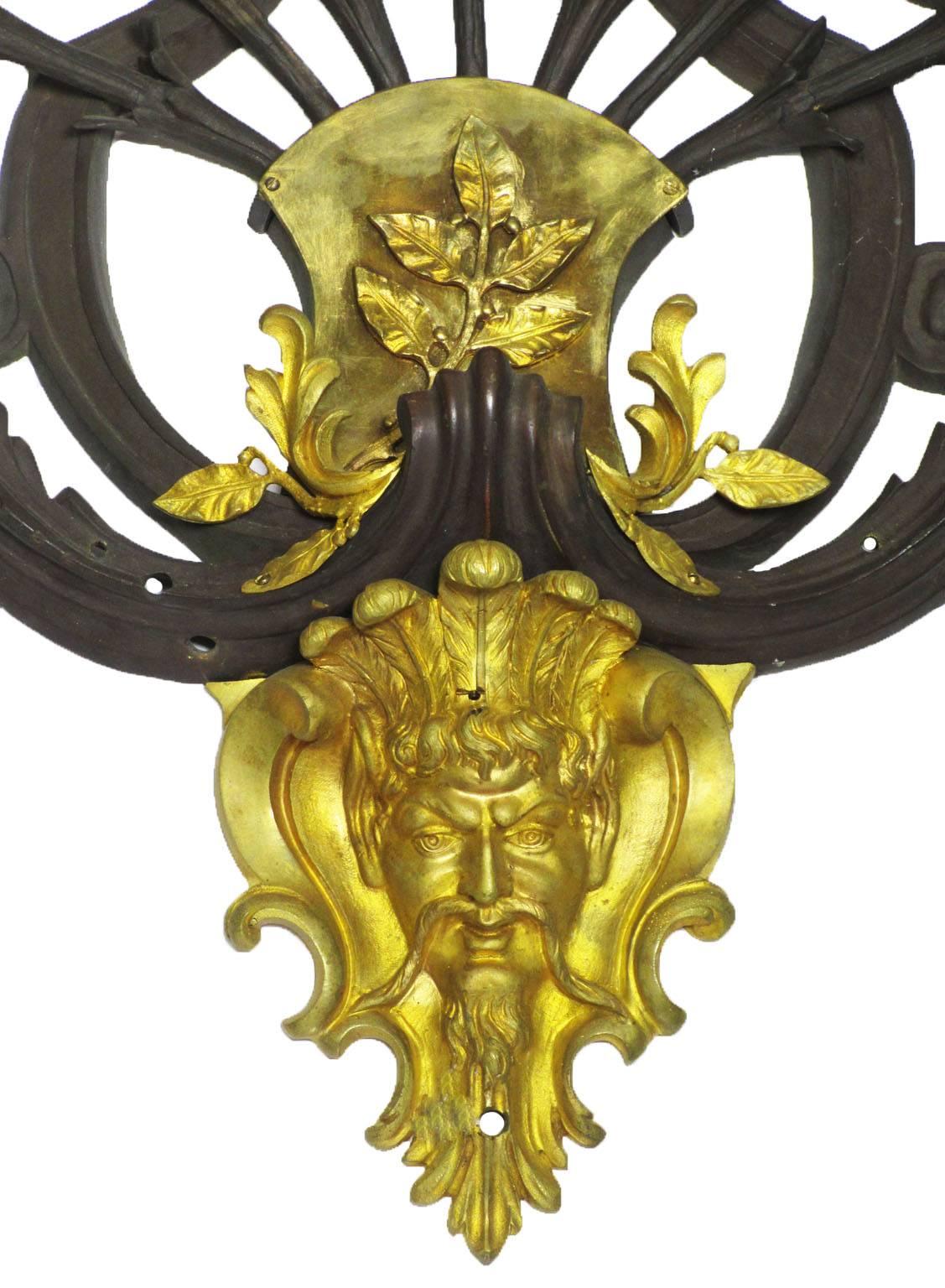 Large French Art Deco Patinated and Gilt Bronze Seven-Light Figural Wall Sconce In Good Condition For Sale In Los Angeles, CA