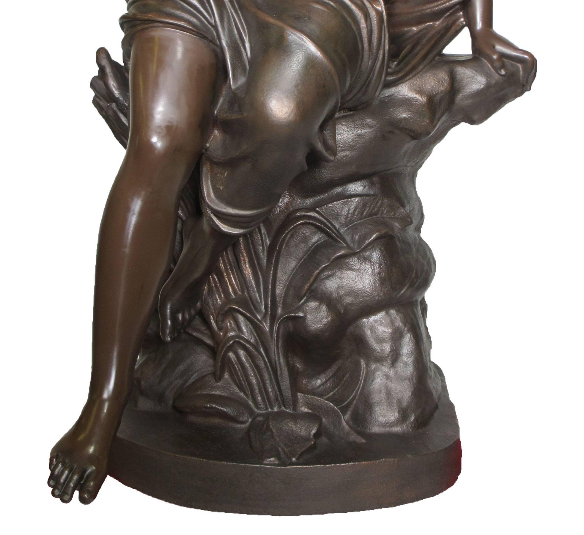 Classical Greek Large French 19th Century Cast-Iron Fountain Figure of a Seated Nude Maiden For Sale