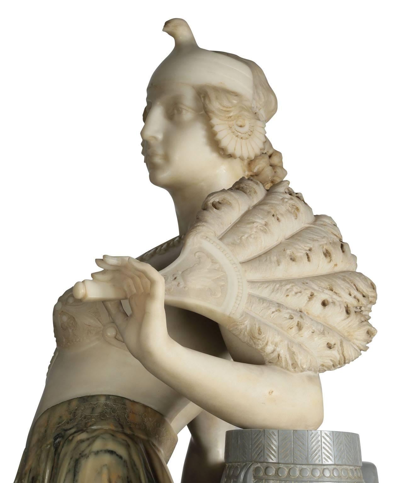 Figure de Cléopâtre grandeur nature en marbre italien du 19e siècle par Eliseo Fattorini Bon état - En vente à Los Angeles, CA