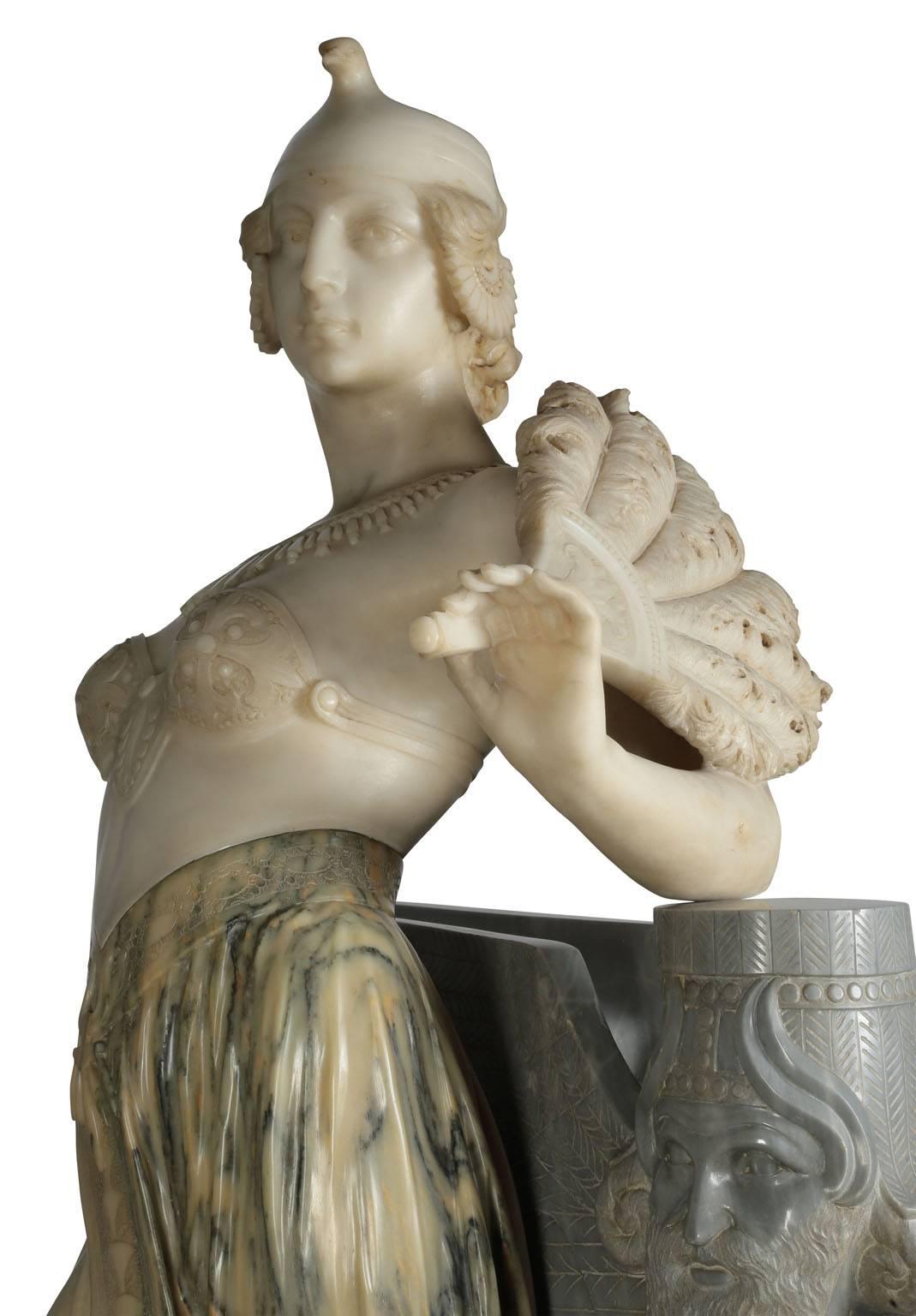 Greco Roman Lifesize Italian 19th Century Marble Figure of Cleopatra by Eliseo Fattorini For Sale