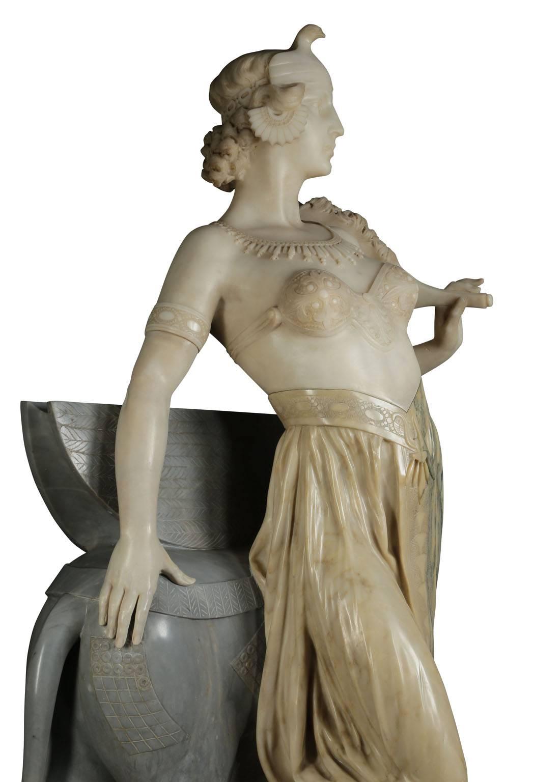 Eliseo Fattorini Sculpture en marbre italien du 19ème A.I.C. d'une Princesse Assyrienne Bon état - En vente à Los Angeles, CA