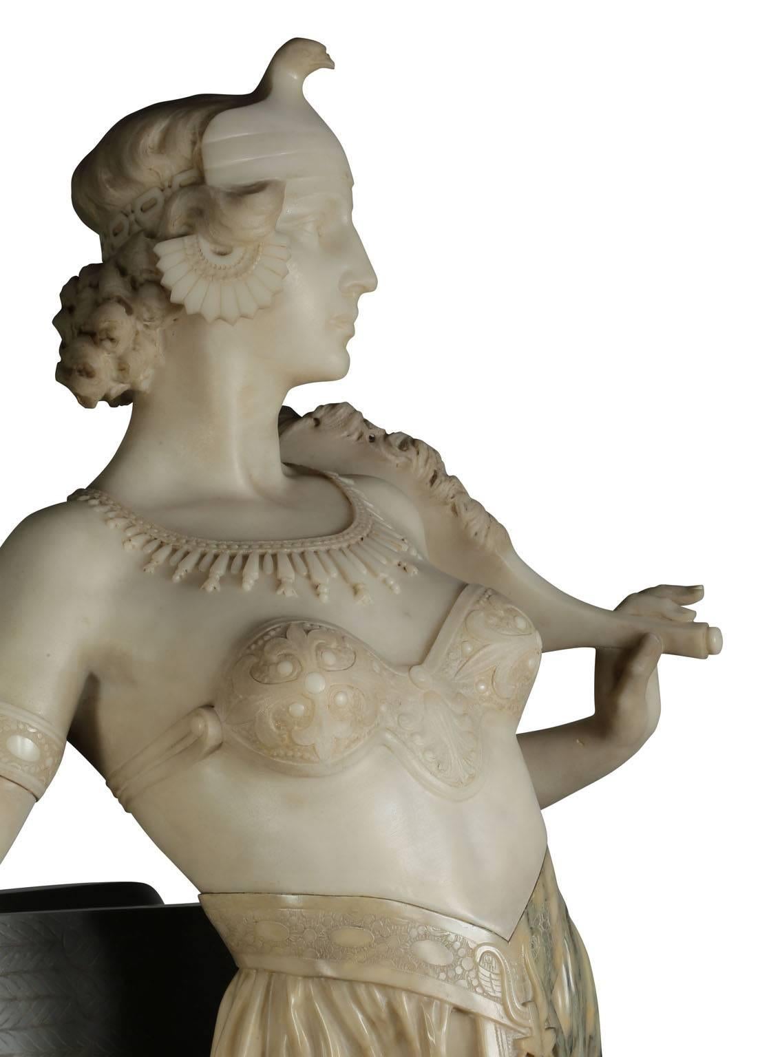 Figure de Cléopâtre grandeur nature en marbre italien du 19e siècle par Eliseo Fattorini en vente 1