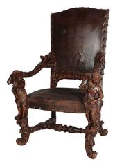 Pair of Palatial Venetian Walnut Carved Mid-19th Century Baroque Figural Thrones