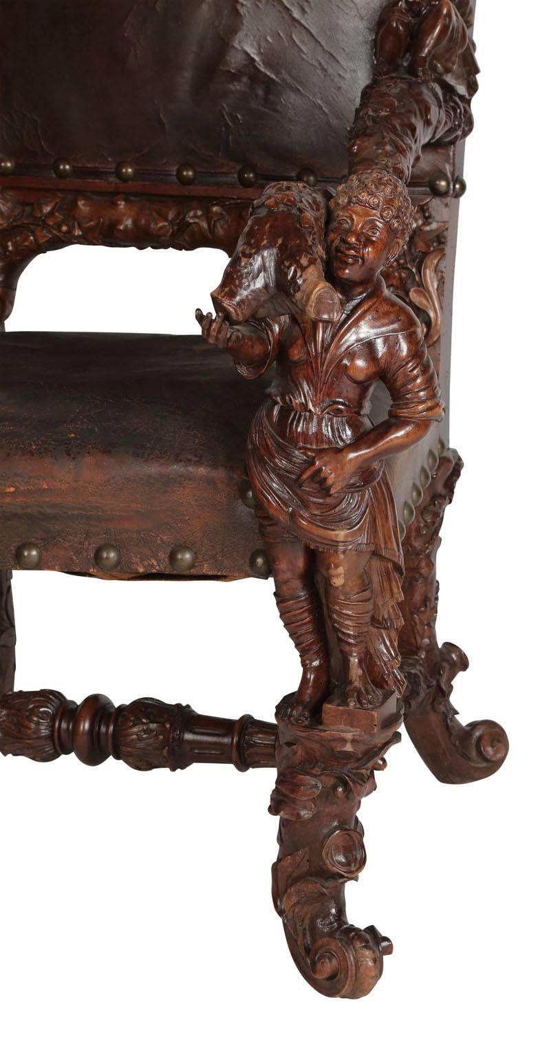 Barocco Coppia di troni barocchi in noce veneziani intagliati della metà del XIX secolo in vendita