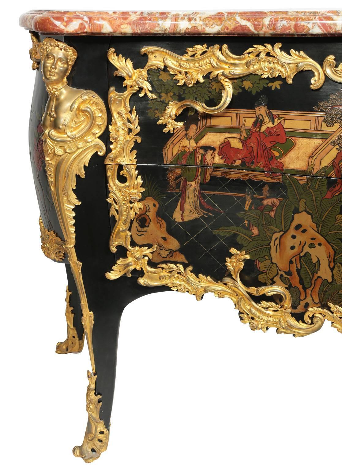 Marble Palatial Louis XV Style 19th Century Gilt Bronze-Mounted Chinoiserie Commode For Sale