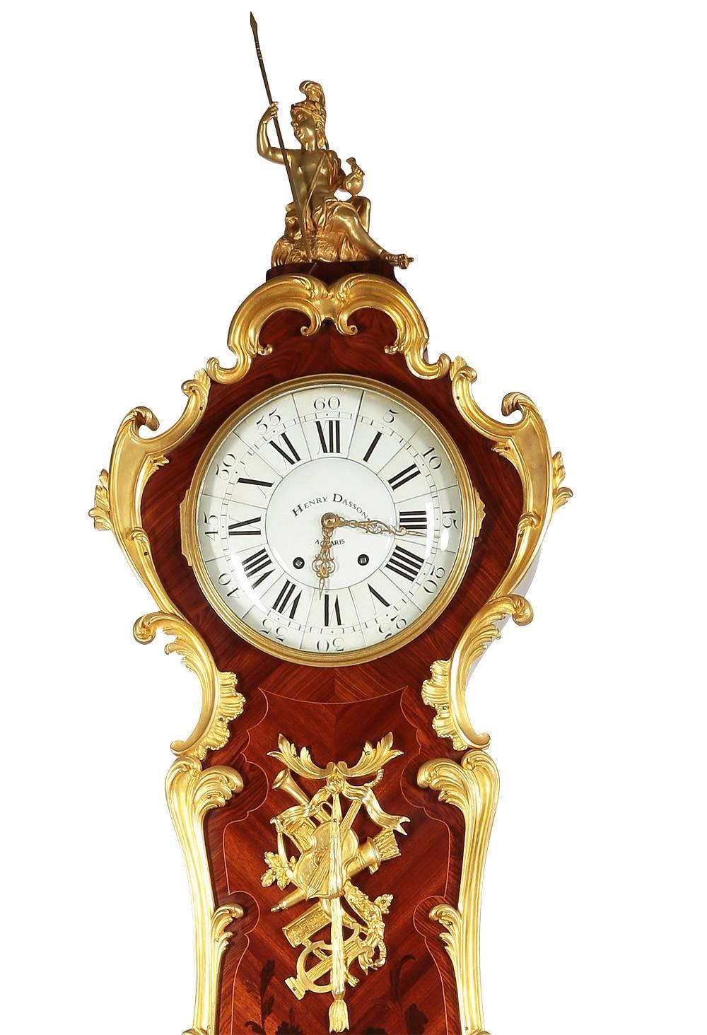 Regency Orologio a pendolo a cassa alta in stile Regence francese del XIX secolo con ormolatura e legno di quercia in vendita