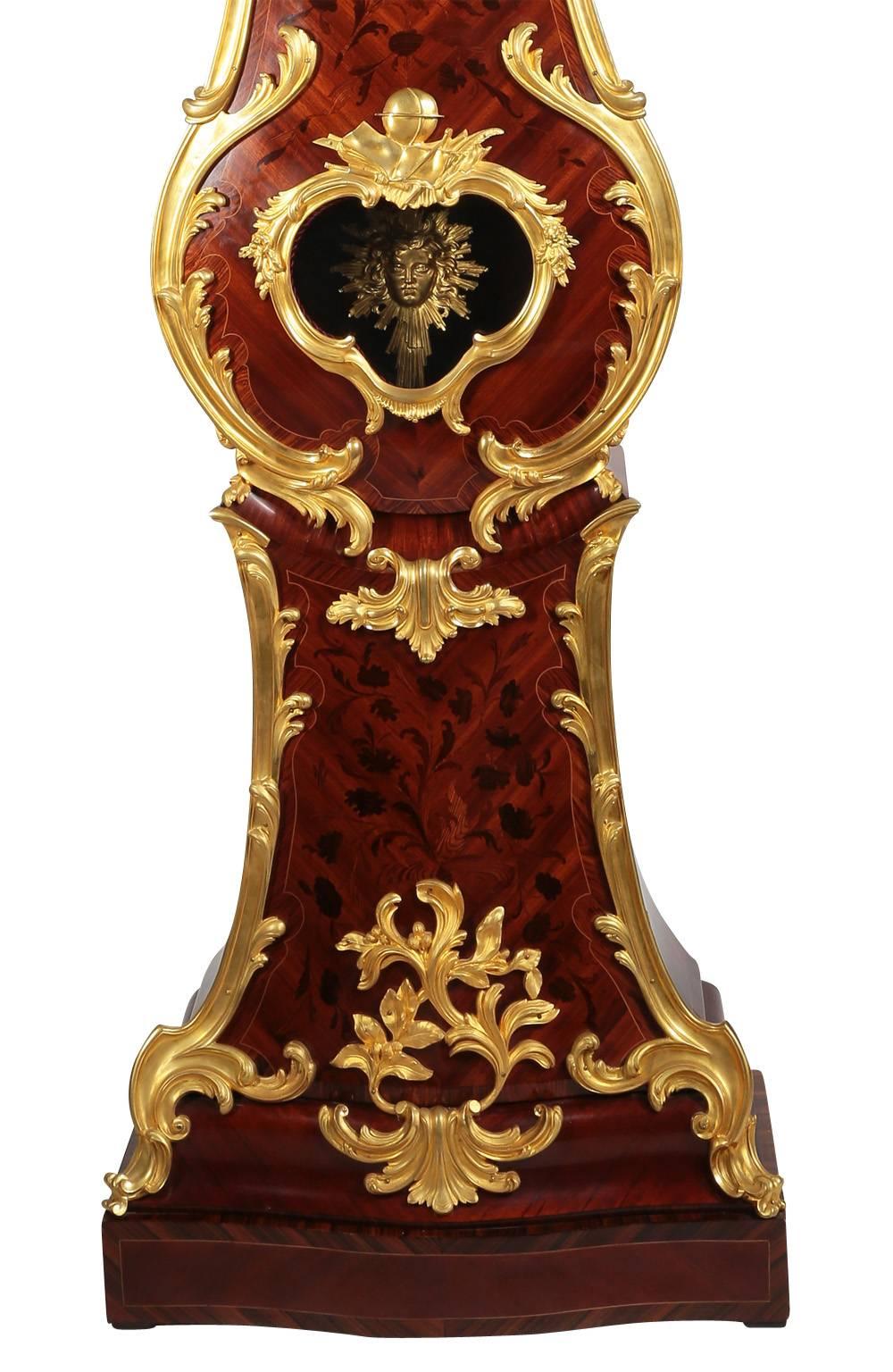 Regency French 19th Century Regence Style Ormolu & Kingwood Grandfather Tall Case Clock For Sale