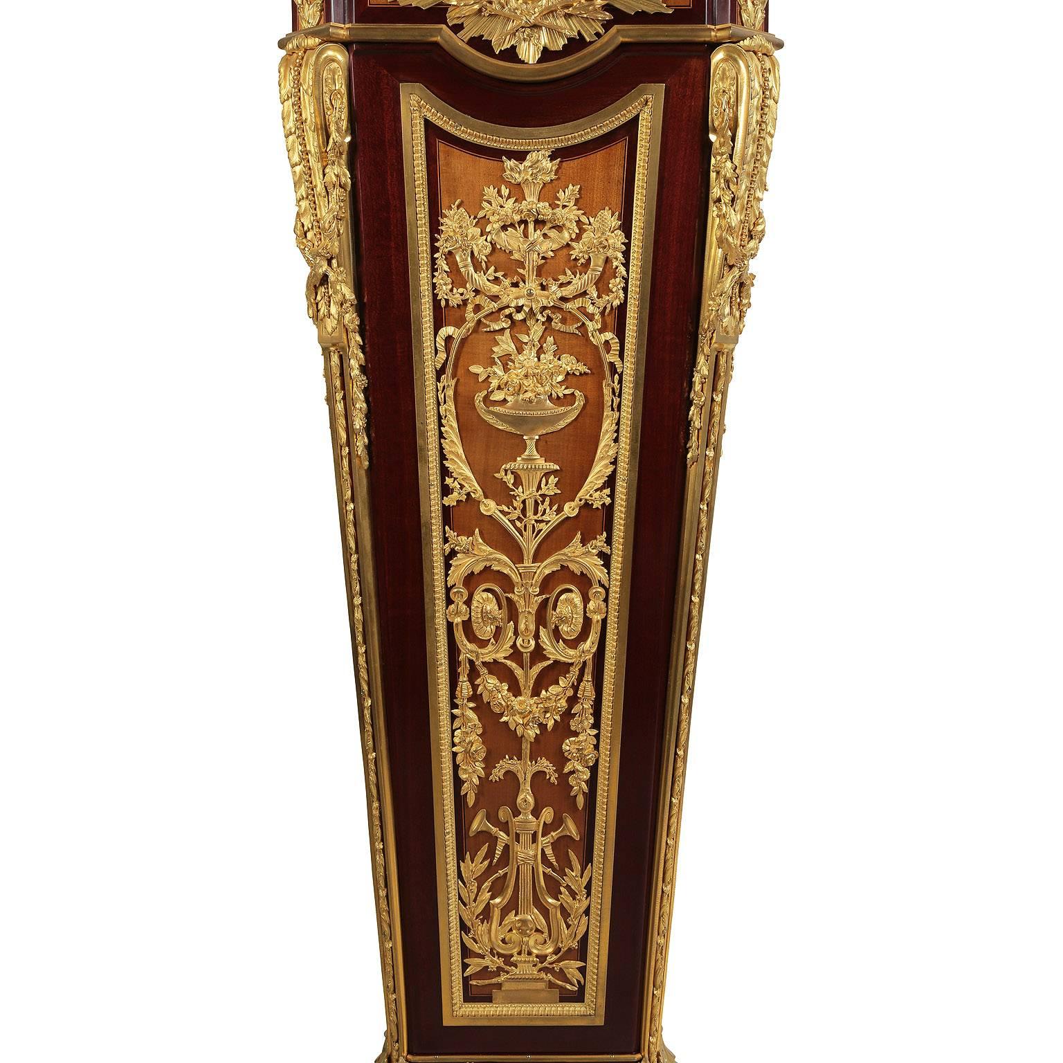 Carved French 19th C. Louis XVI Style Cherub Tall-Case Clock After Jean-Henri Riesener For Sale