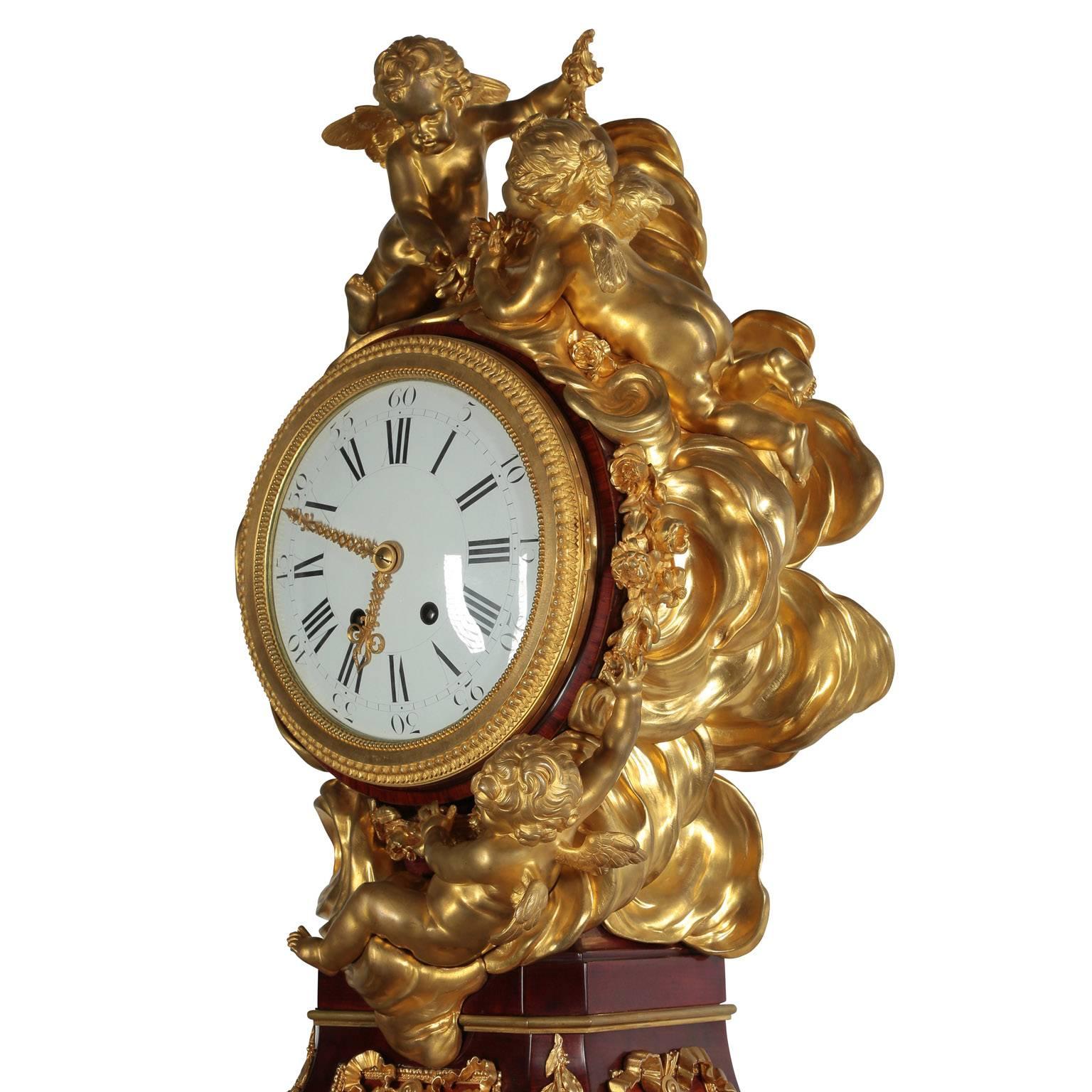 Glass French 19th C. Louis XVI Style Cherub Tall-Case Clock After Jean-Henri Riesener For Sale