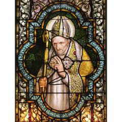 Raro panel italiano de vidrieras enmarcado del siglo XIX-XX que representa a un Papa