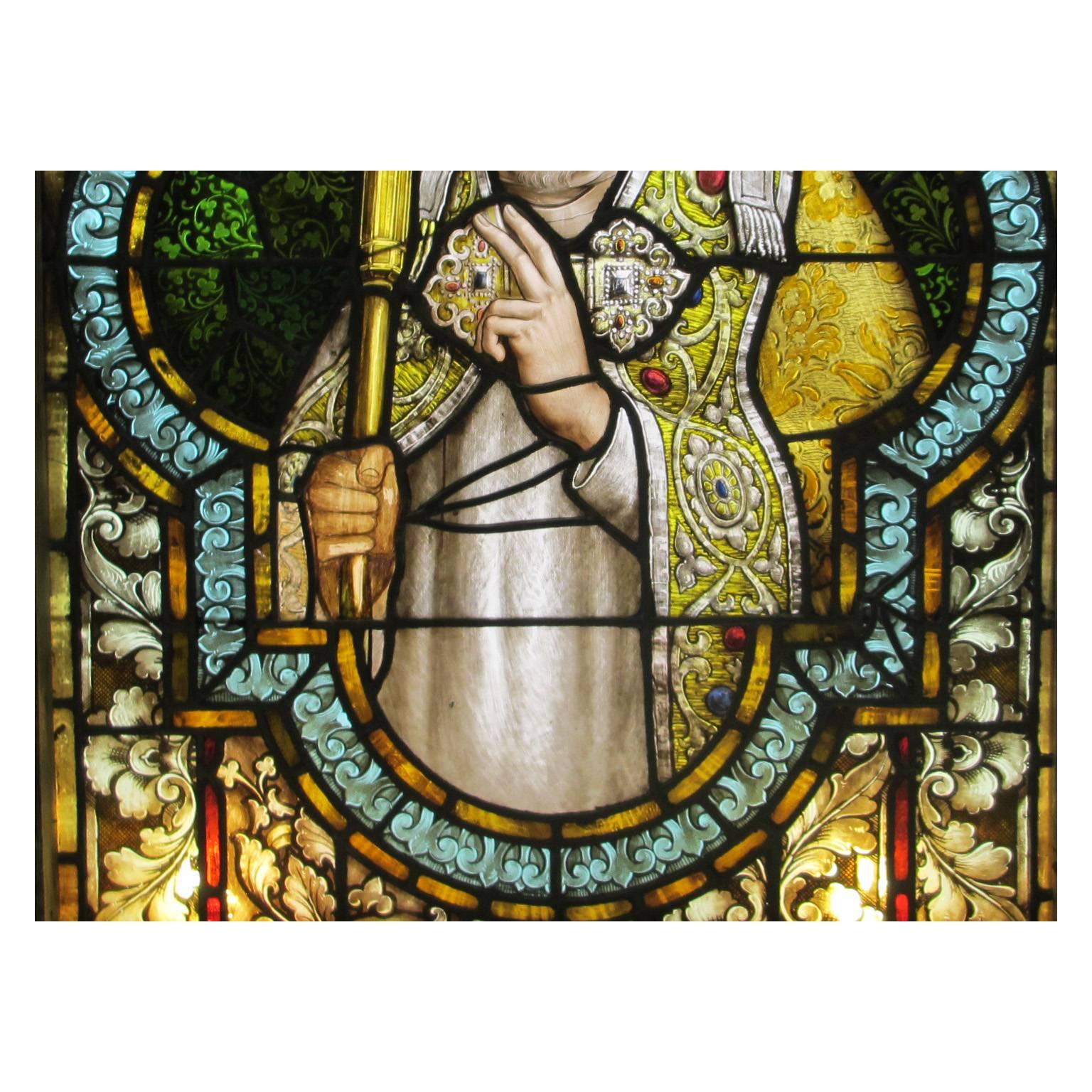 Rare Italian 19th-20th Century Framed Stained Glass Panel Depicting a Pope In Good Condition For Sale In Los Angeles, CA