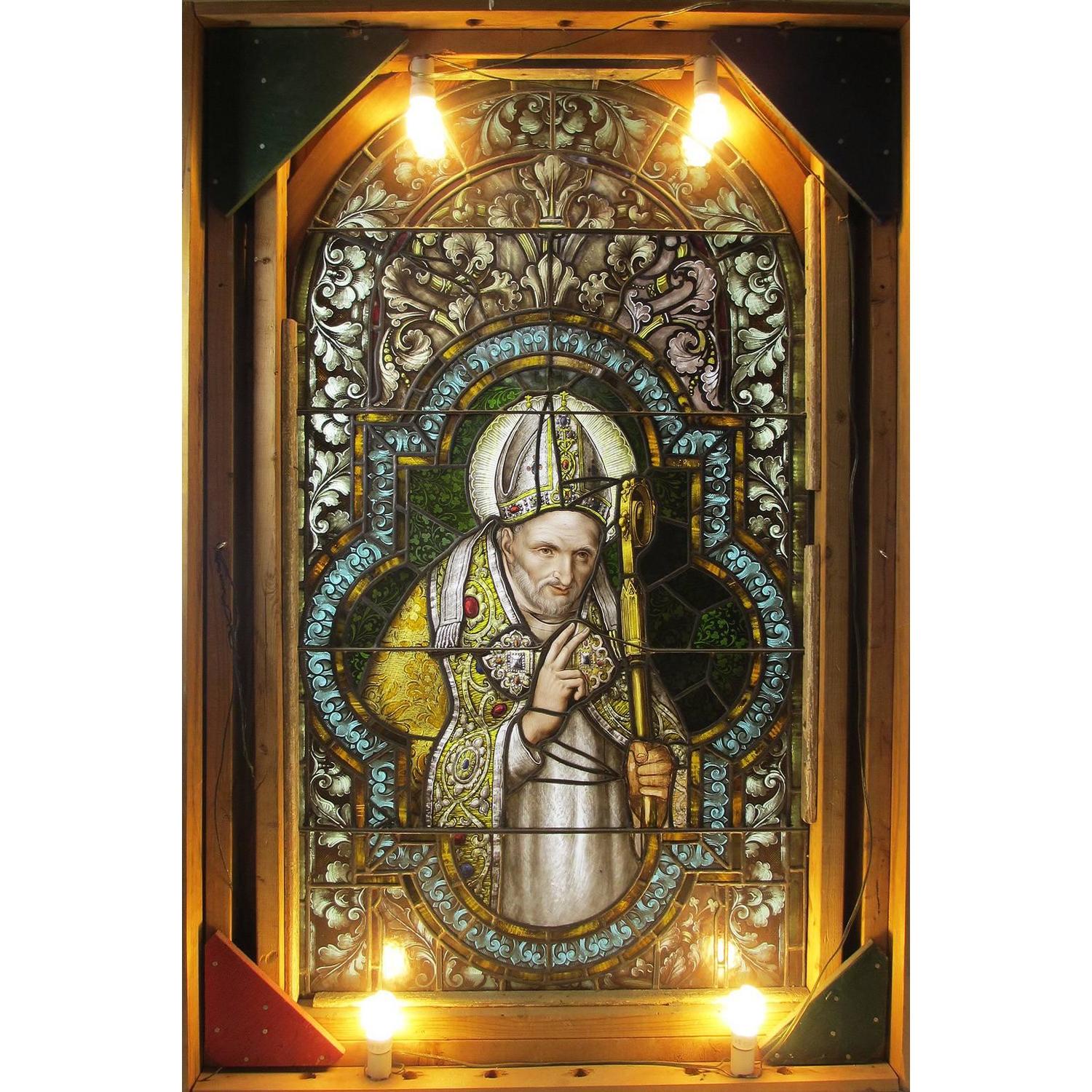Rare Italian 19th20th Century Framed Stained Glass Panel Depicting a