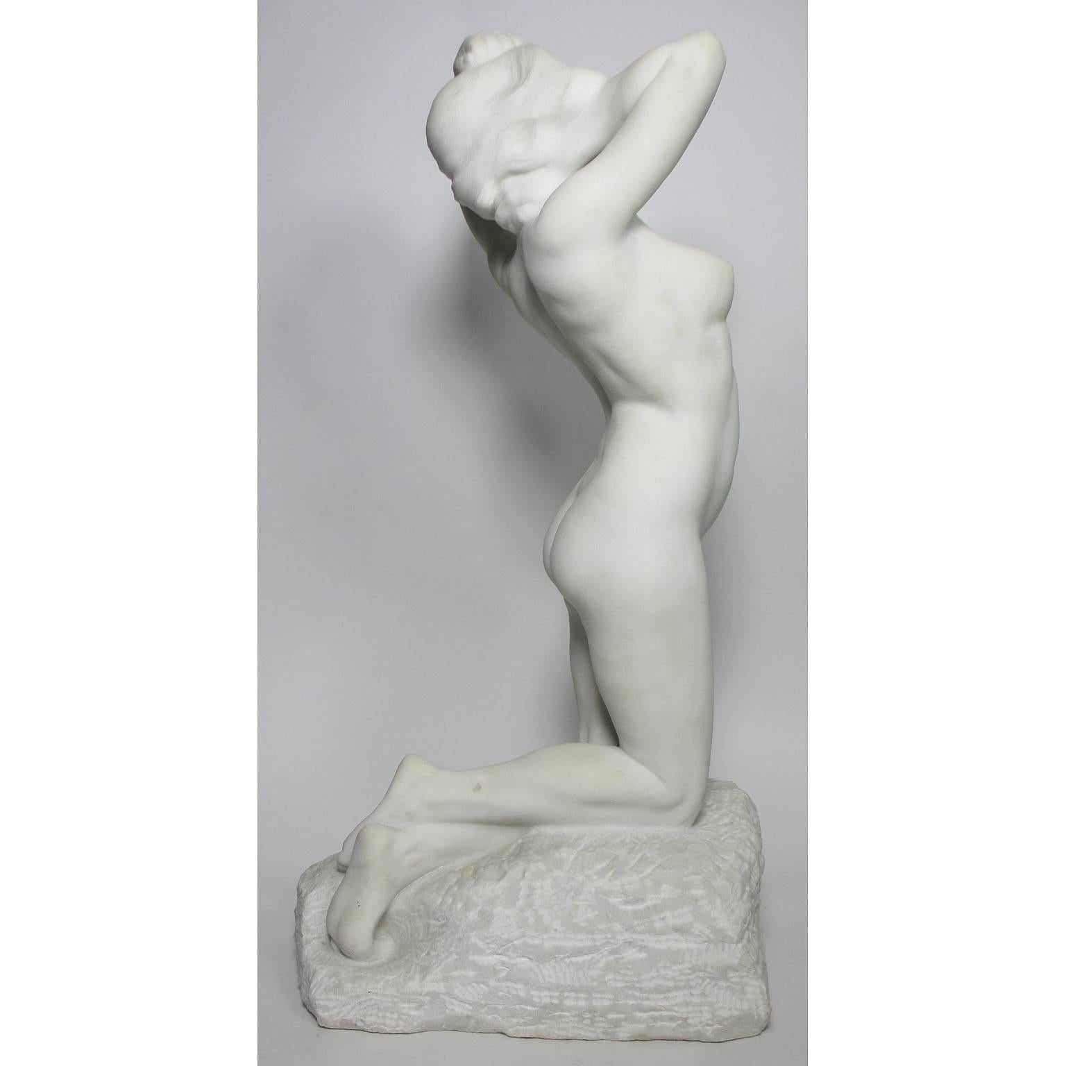 Art Nouveau 19th-20th Century Carved Marble Study Figure of a Kneeling Nude by Alice Nordin