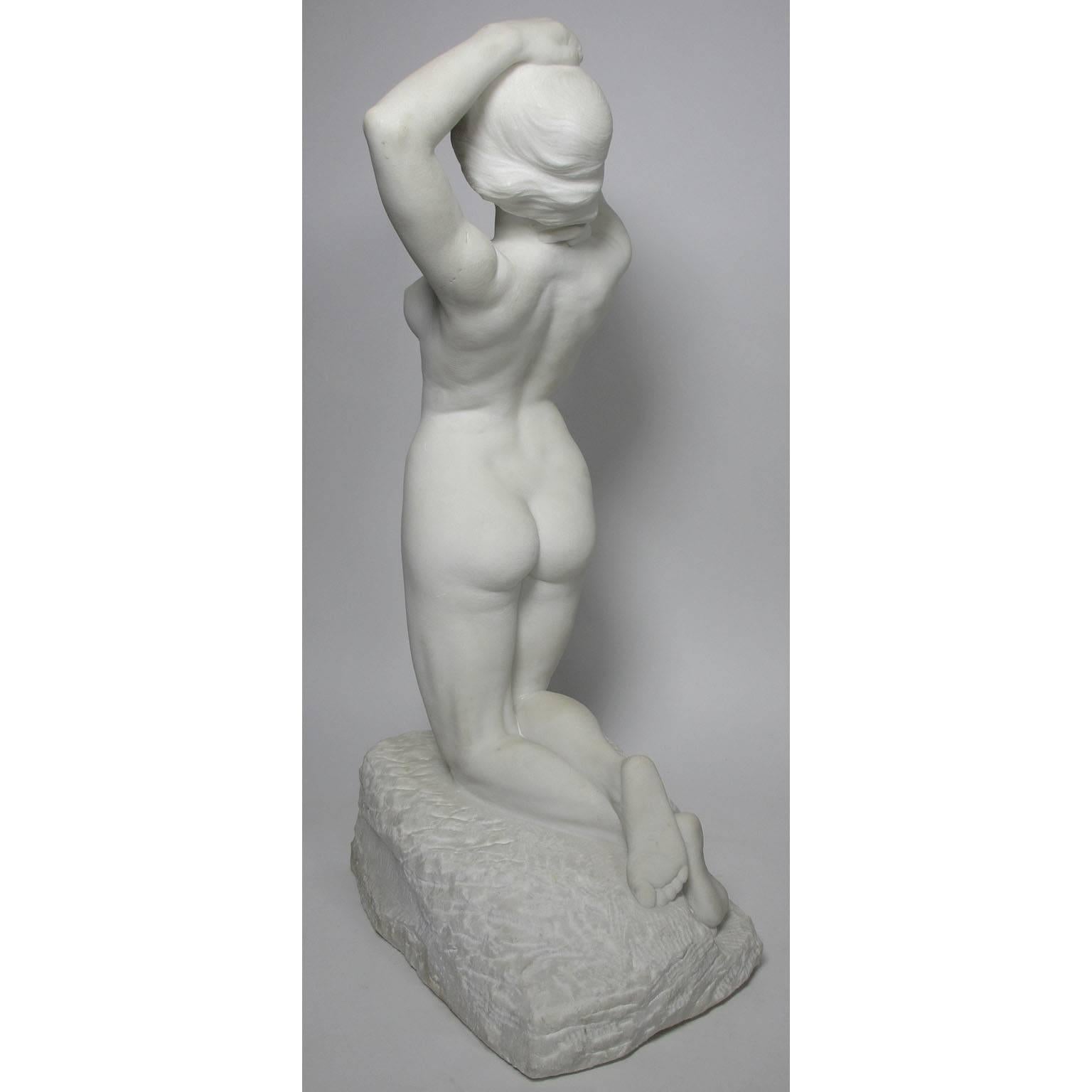 Swedish 19th-20th Century Carved Marble Study Figure of a Kneeling Nude by Alice Nordin