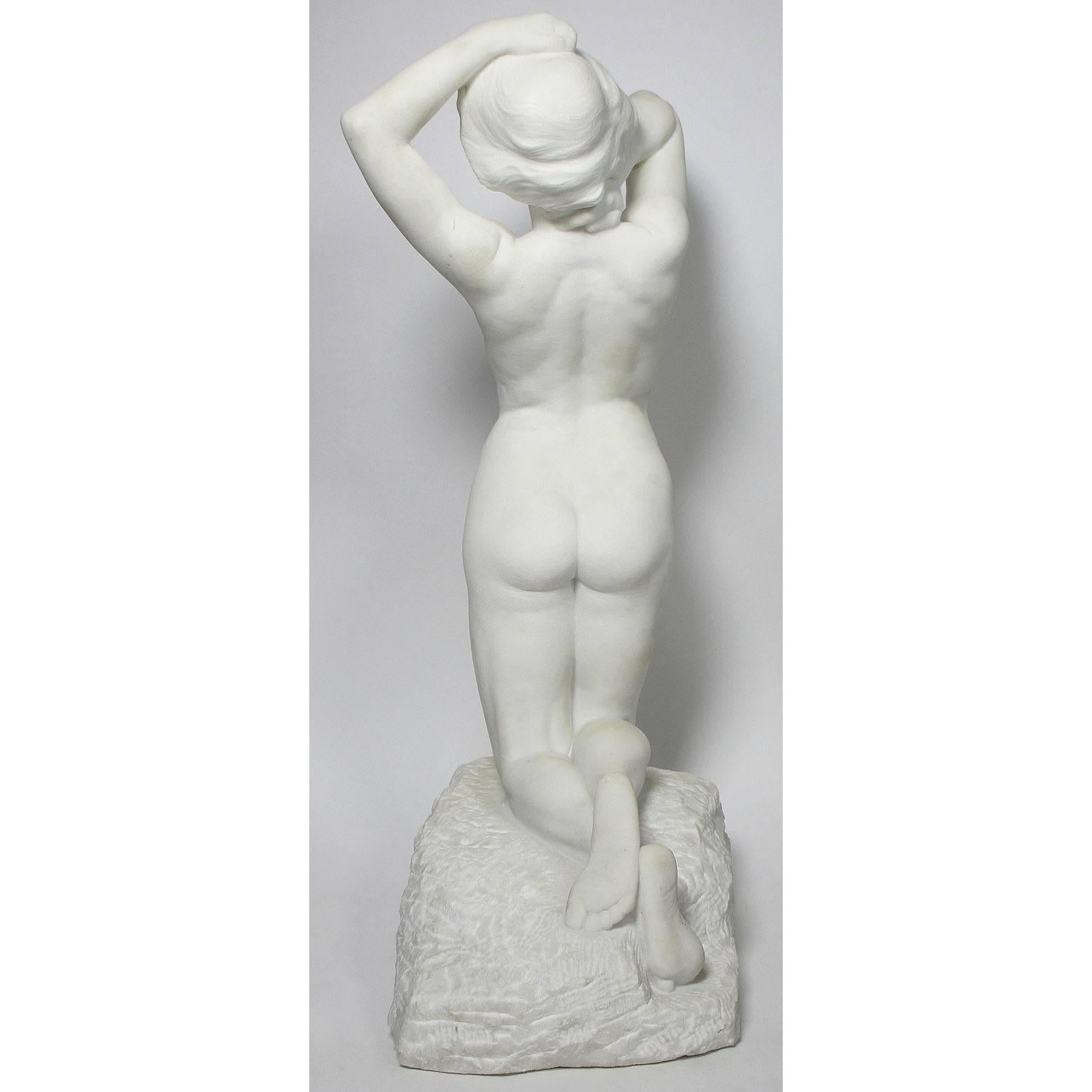 19th-20th Century Carved Marble Study Figure of a Kneeling Nude by Alice Nordin In Good Condition In Los Angeles, CA