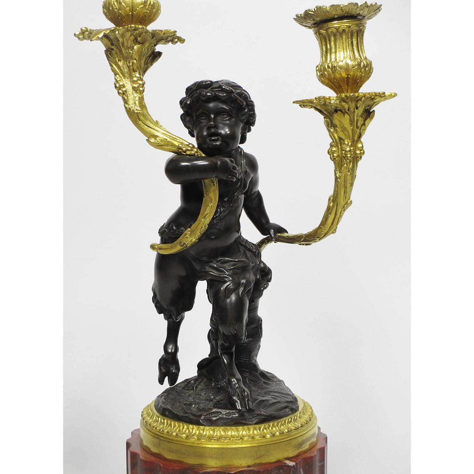 French 19th Century Louis XVI Style Patinated and Gilt Bronze Figural Candelabra, Pair For Sale