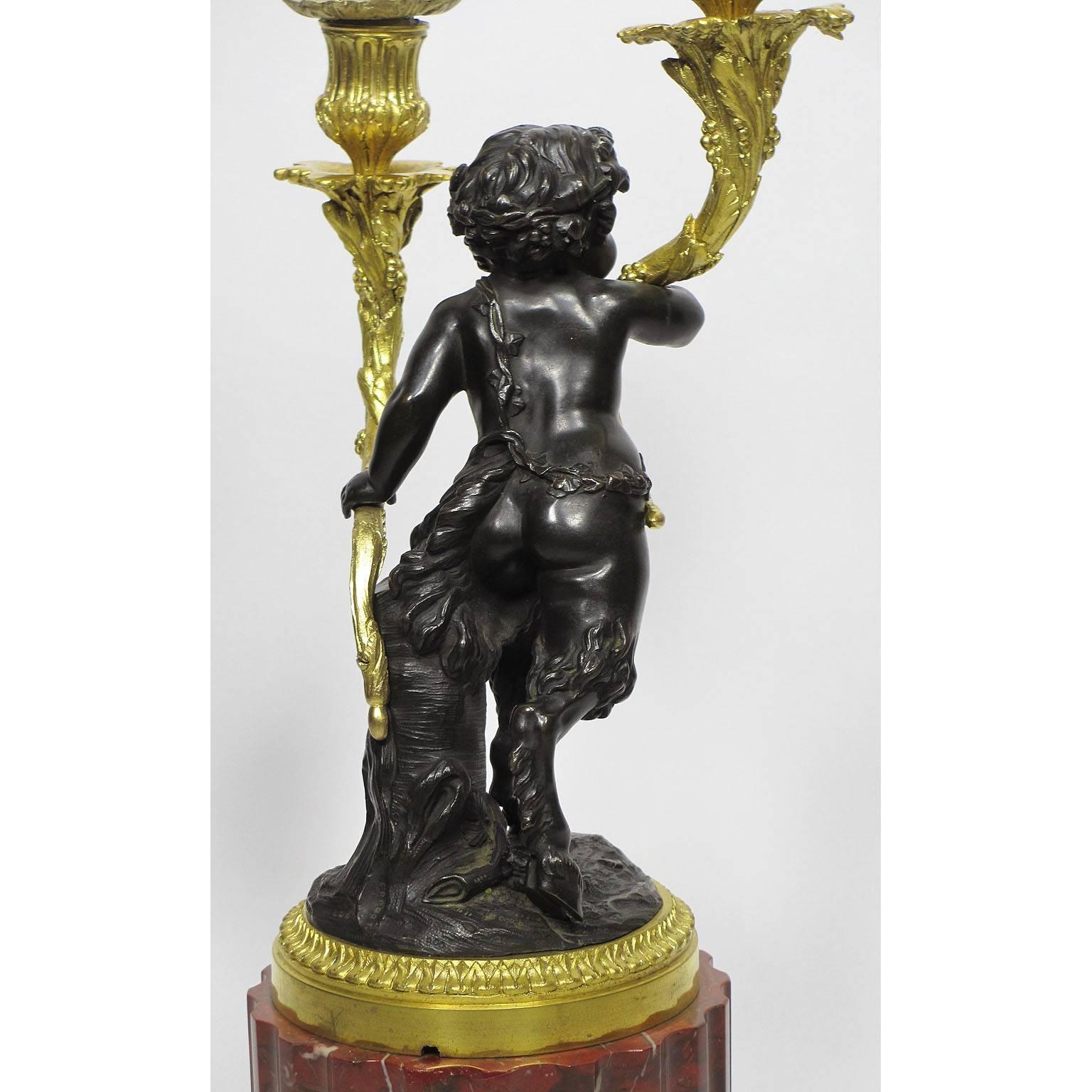 19th Century Louis XVI Style Patinated and Gilt Bronze Figural Candelabra, Pair In Good Condition For Sale In Los Angeles, CA