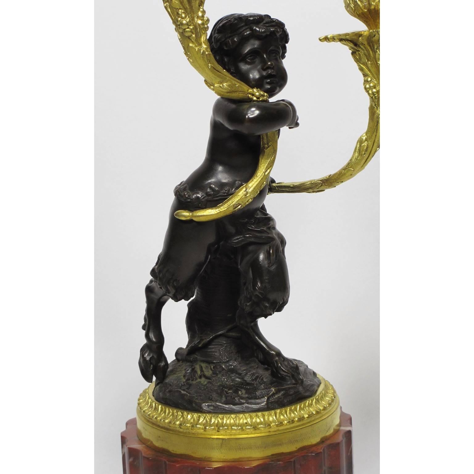 19th Century Louis XVI Style Patinated and Gilt Bronze Figural Candelabra, Pair For Sale 1