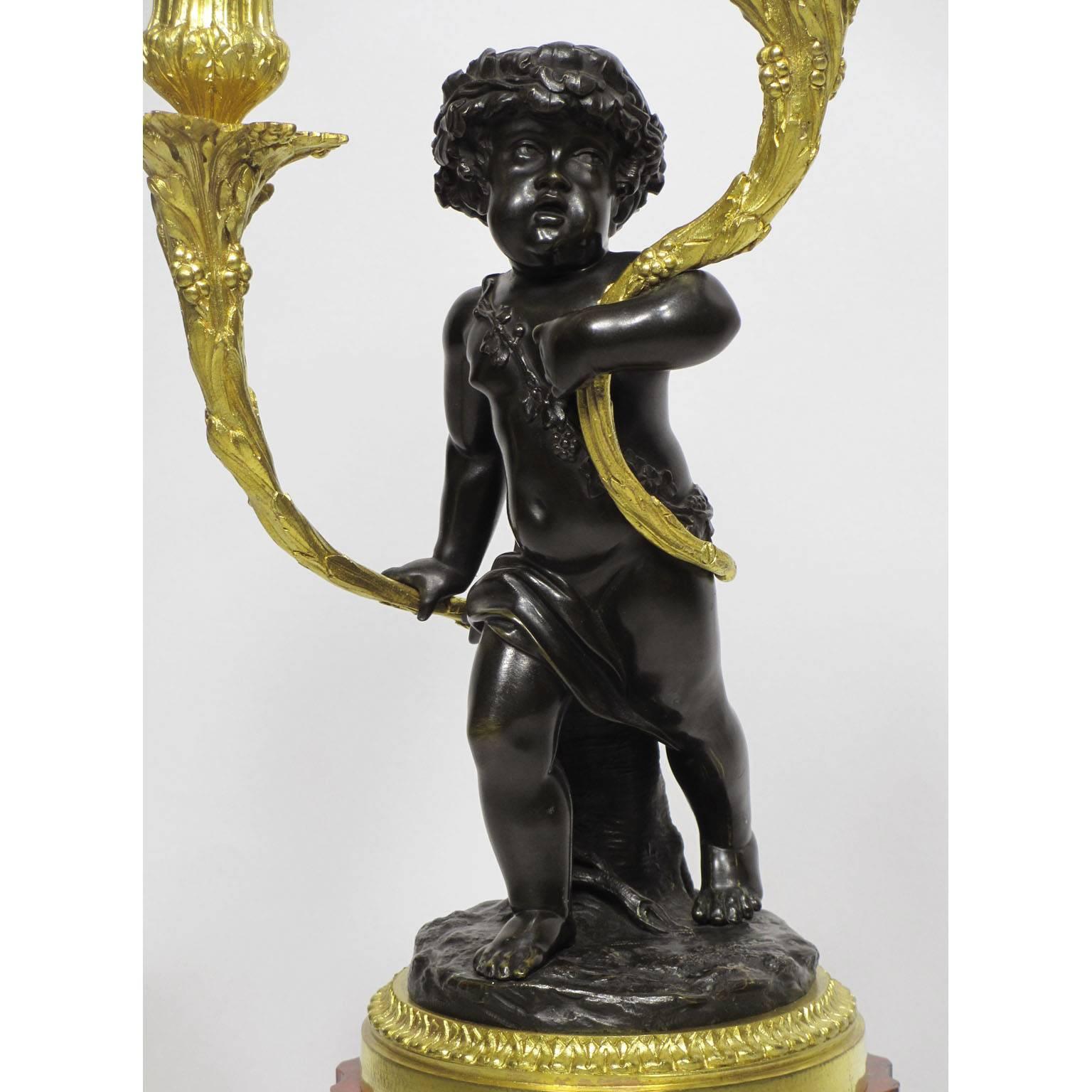 19th Century Louis XVI Style Patinated and Gilt Bronze Figural Candelabra, Pair For Sale 3