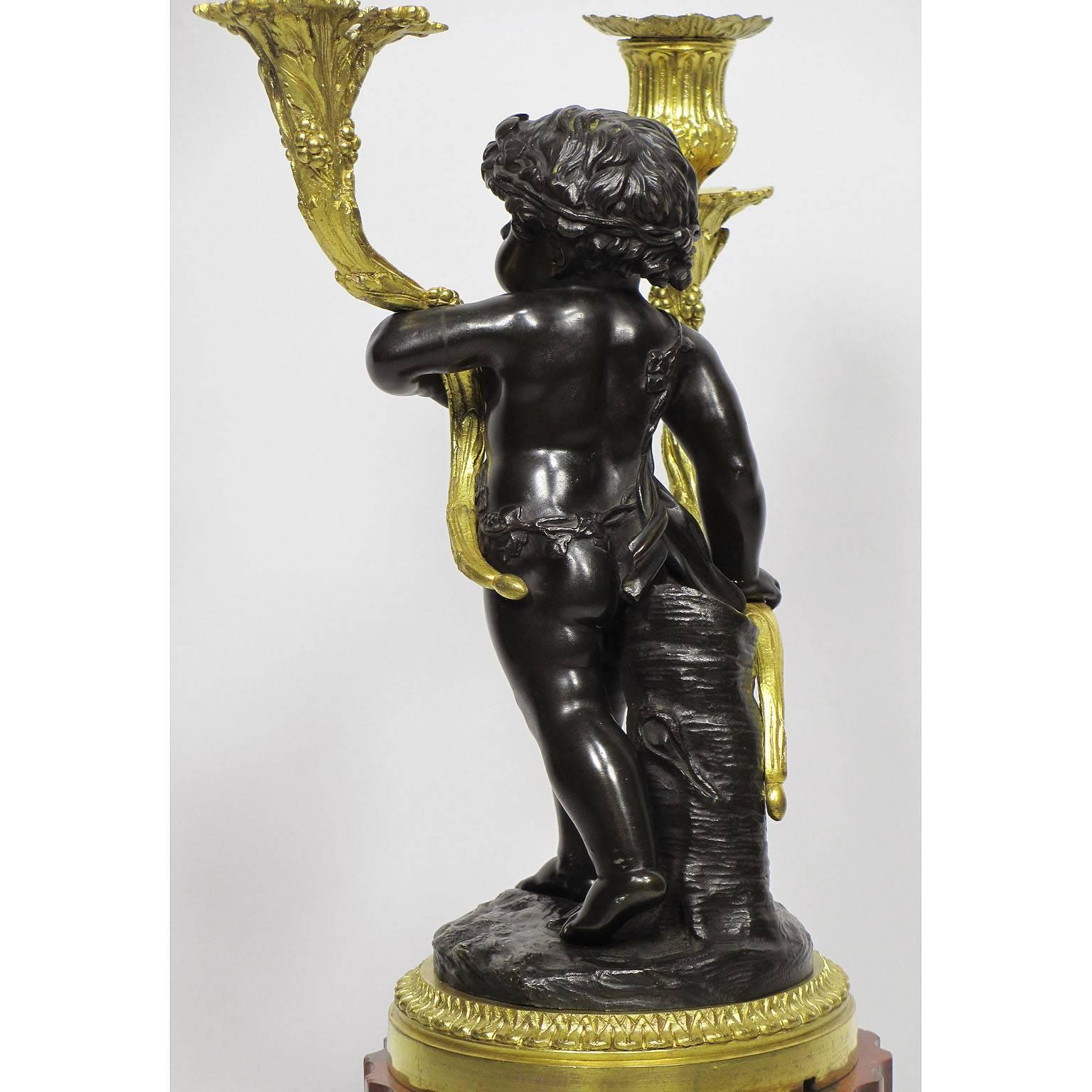 19th Century Louis XVI Style Patinated and Gilt Bronze Figural Candelabra, Pair For Sale 4