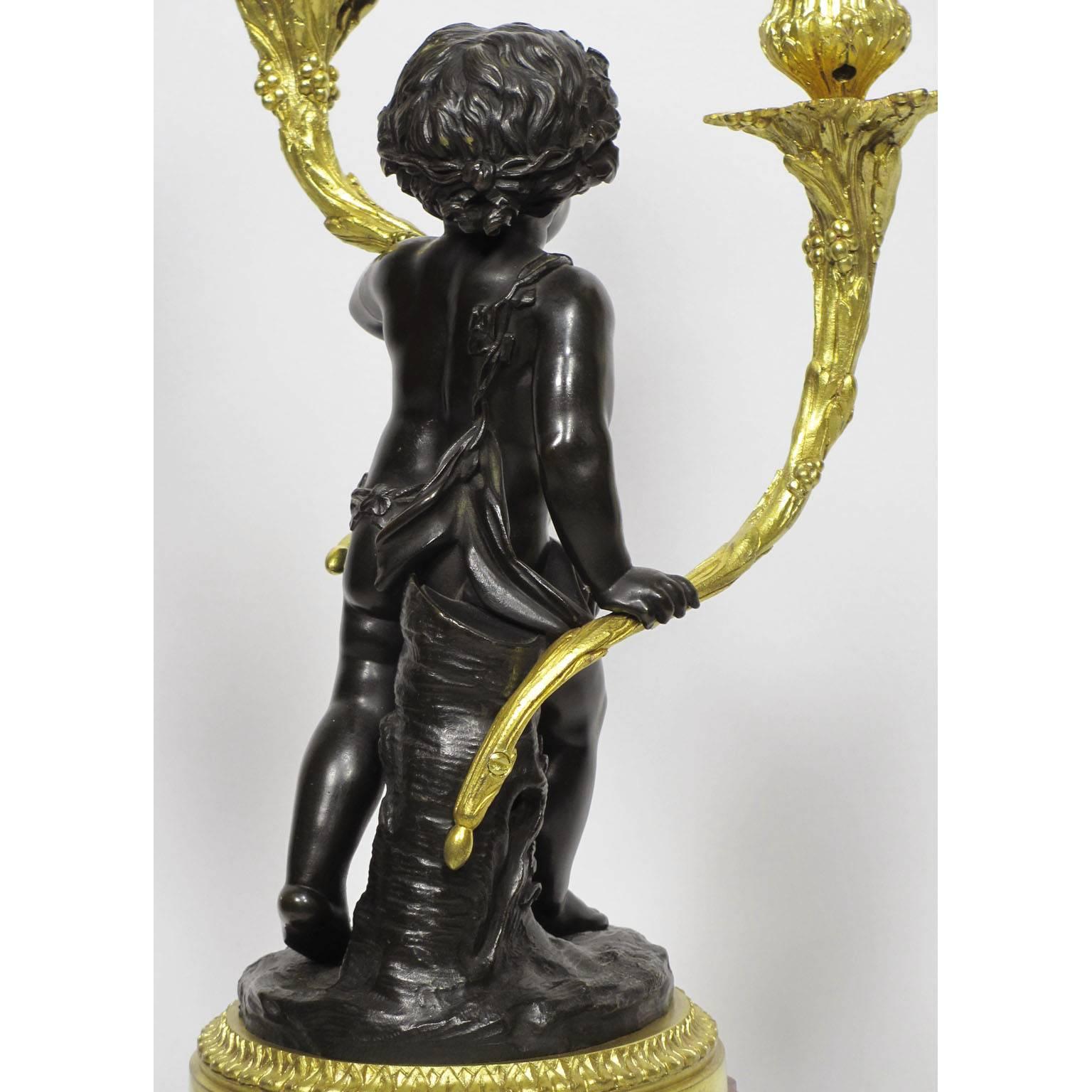 19th Century Louis XVI Style Patinated and Gilt Bronze Figural Candelabra, Pair For Sale 5