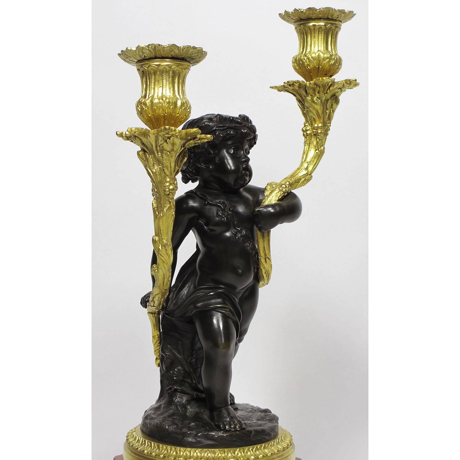 19th Century Louis XVI Style Patinated and Gilt Bronze Figural Candelabra, Pair For Sale 6