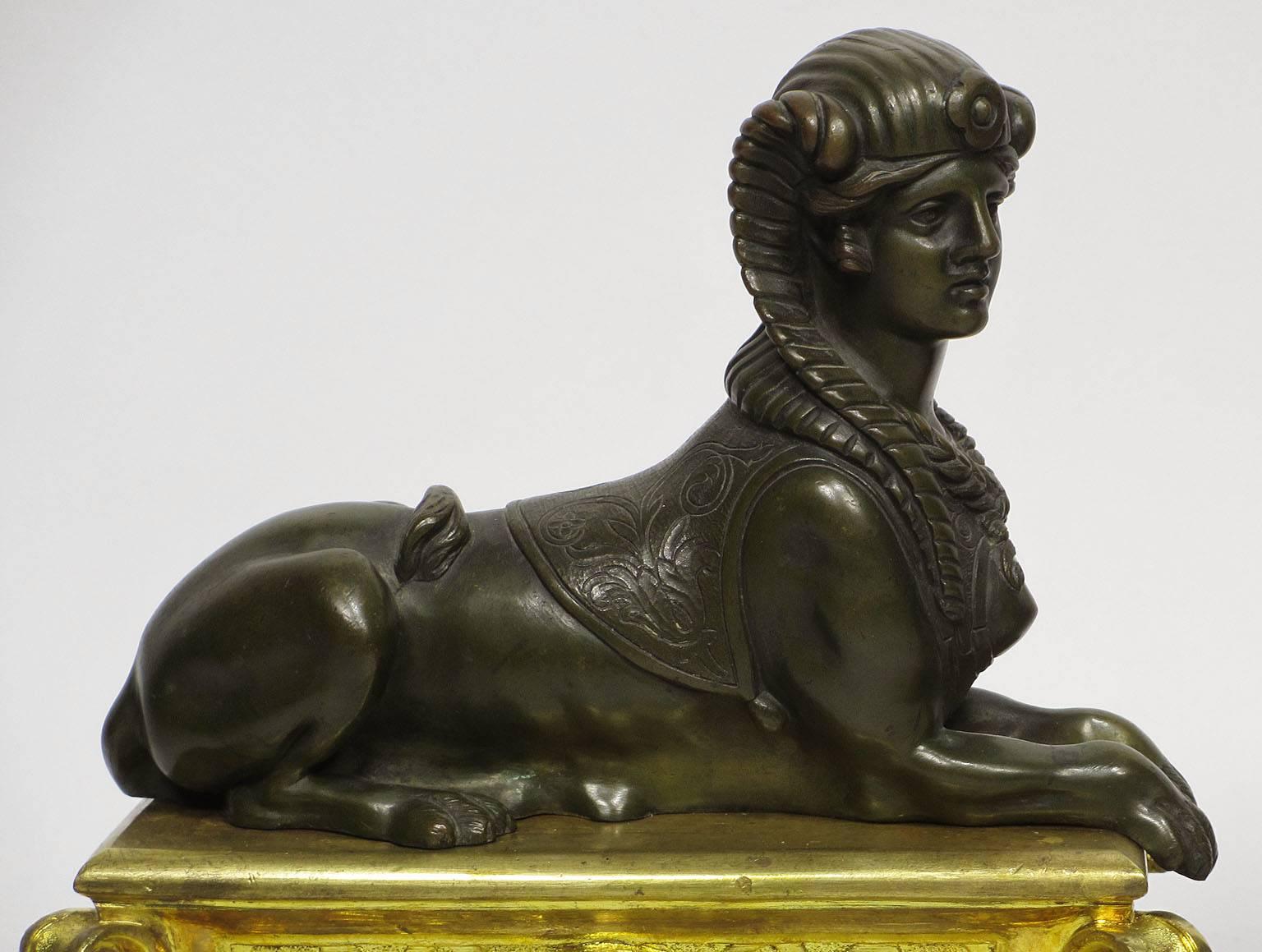 Francese Coppia di chenet figurativi egiziani del XIX secolo di Bouhon Freres in vendita