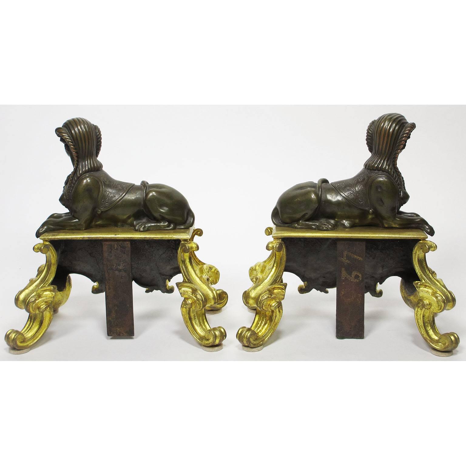 Pair of French 19th Century Egyptian Revival Figural Chenets by Bouhon Freres For Sale 5