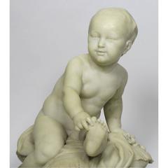 French 19th Century Carved Marble Sculpture of a Young Boy Prince on a Pillow