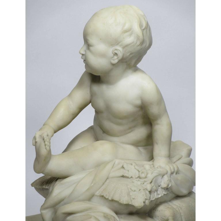 French 19th Century Carved Marble Sculpture of a Young Boy Prince on a  Pillow
