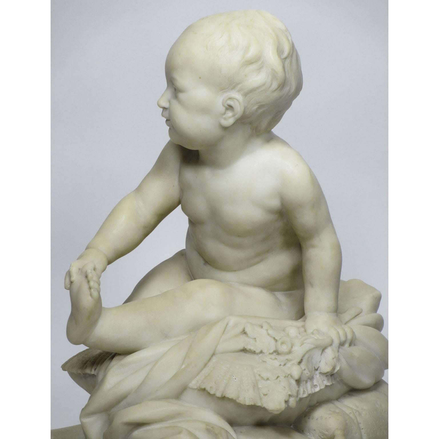 Sculpté Sculpture en marbre sculpté du XIXe siècle représentant un jeune garçon Prince sur un oreiller en vente