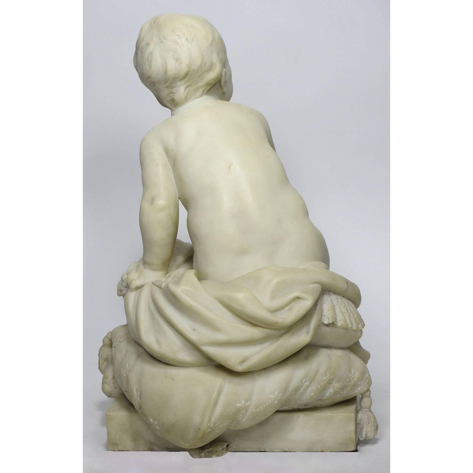 Rococo French 19th Century Carved Marble Sculpture of a Young Boy Prince on a Pillow For Sale