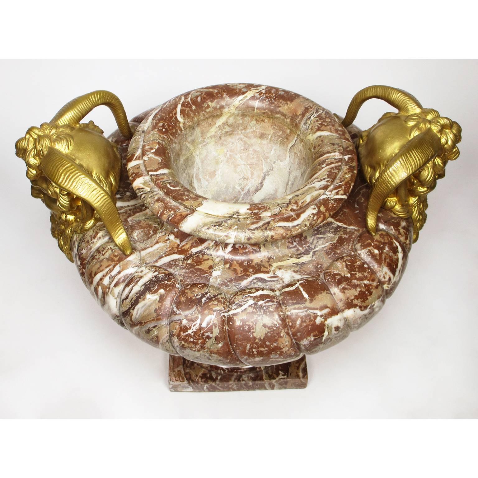 Carved French 19th Century Louis XV Style Marble and Gilt-Bronze Mounted Planter-Urn