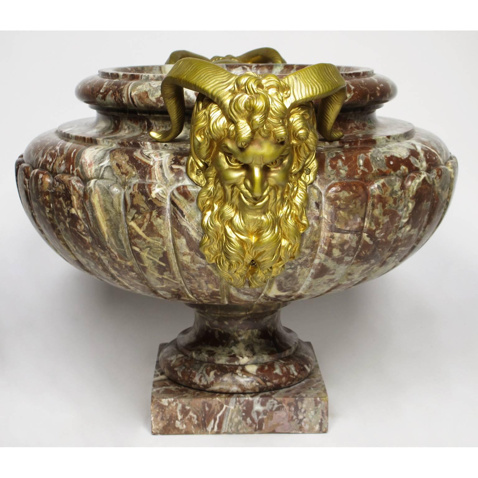 Carved French 19th Century Louis XV Style Marble and Gilt Bronze-Mounted Planter-Urn