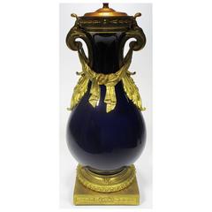 Napoleon III Ormolu-Mounted Cobalt-Blue Porcelain Urn Lamp, Probably by Sèvres