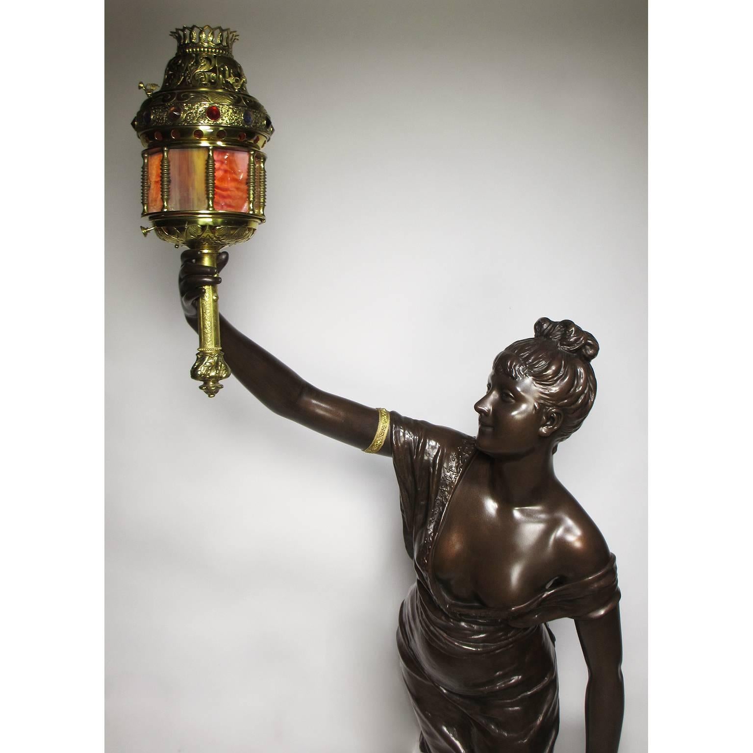 Belle Époque Lifesize French 19th Century Sculpture of a Lady with a Lantern, by Louis Hottot For Sale