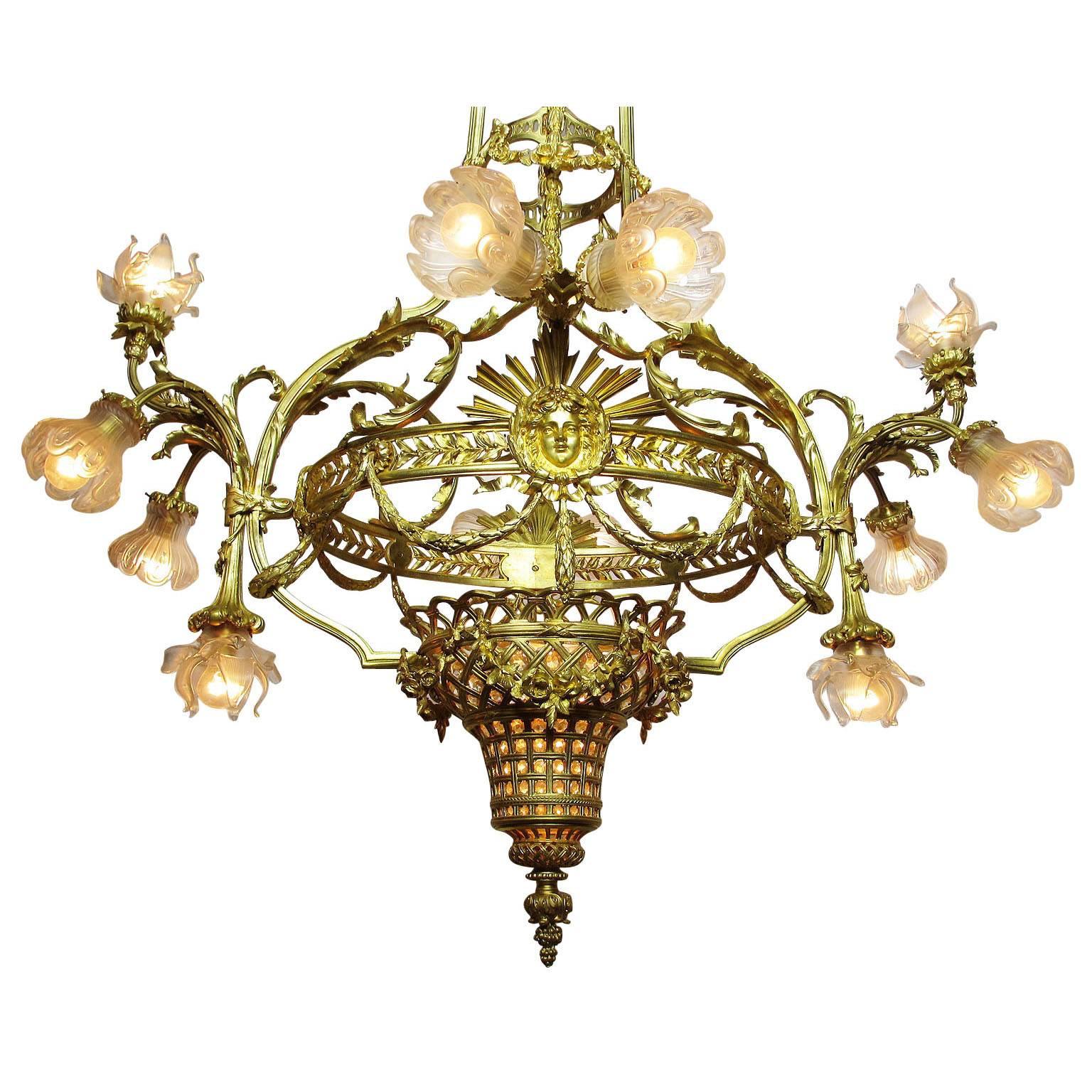 Palatial French 19th/20th Century Louis XIV Style Gilt-Bronze Orante Chandelier  In Good Condition For Sale In Los Angeles, CA