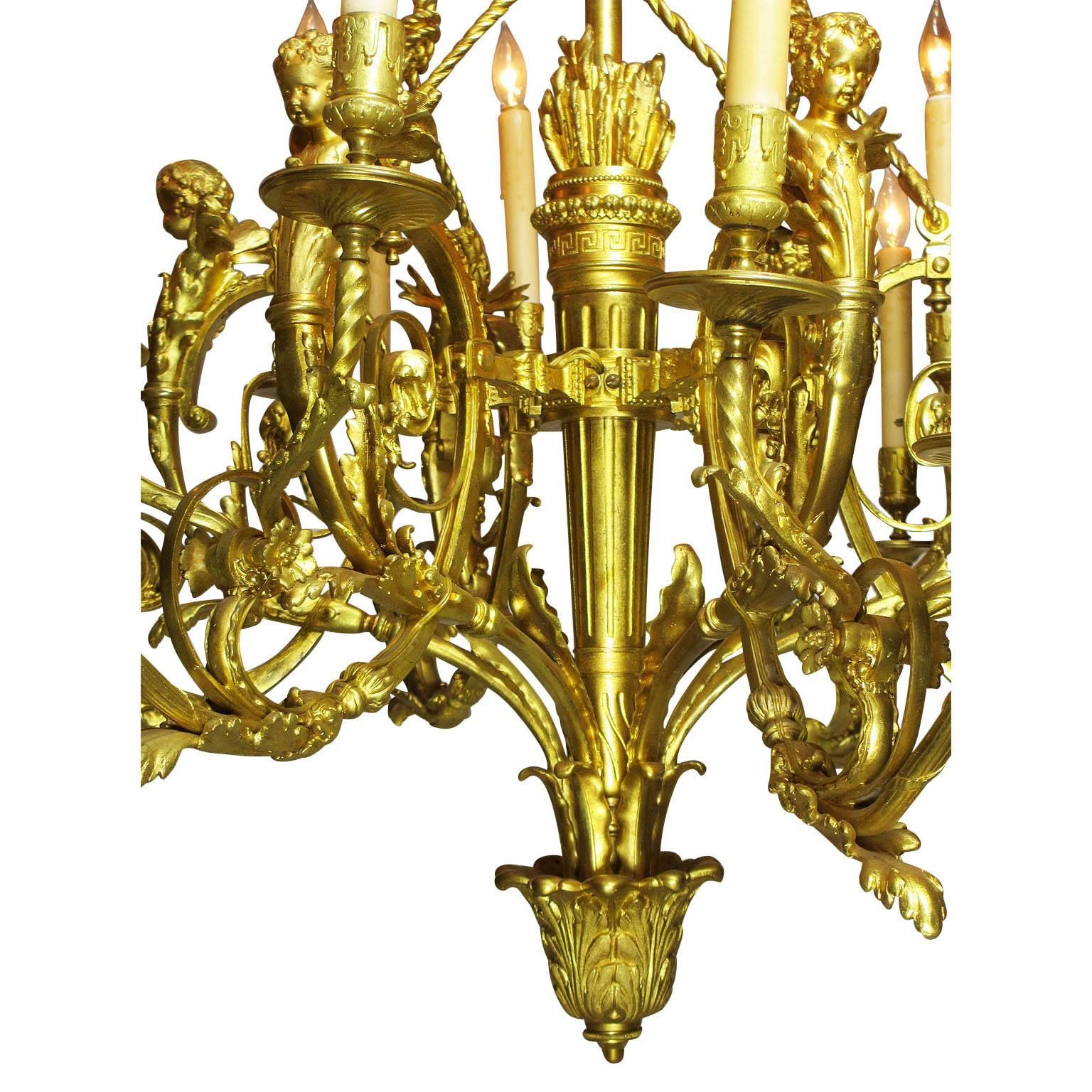 Metal A French Belle Époque 19th-20th Century 18-Light Gilt Bronze Cherub Chandelier For Sale