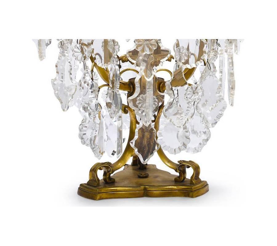 Early 20th Century Pair French 19th-20th Century Louis XV Style Gilt Bronze & Cut-Glass Table Lamps For Sale