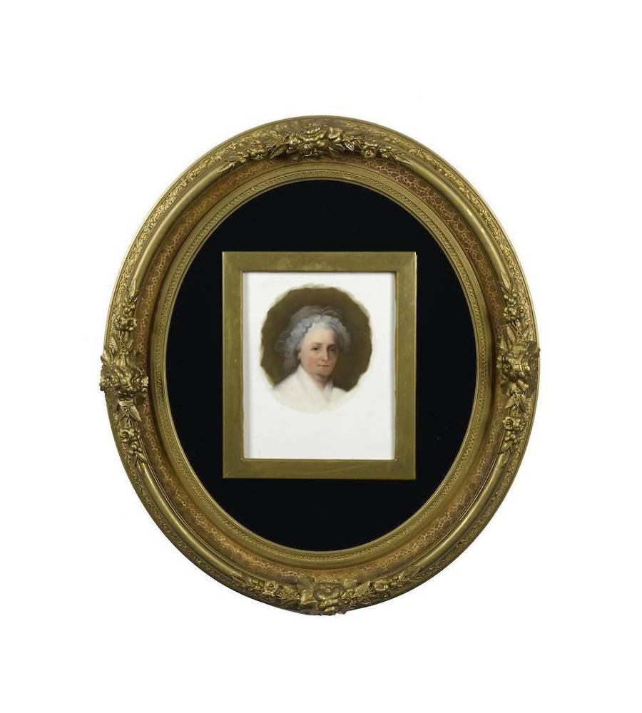 Colonial américain Paire de plaques en porcelaine du 19e siècle représentant George et Martha Washington en vente