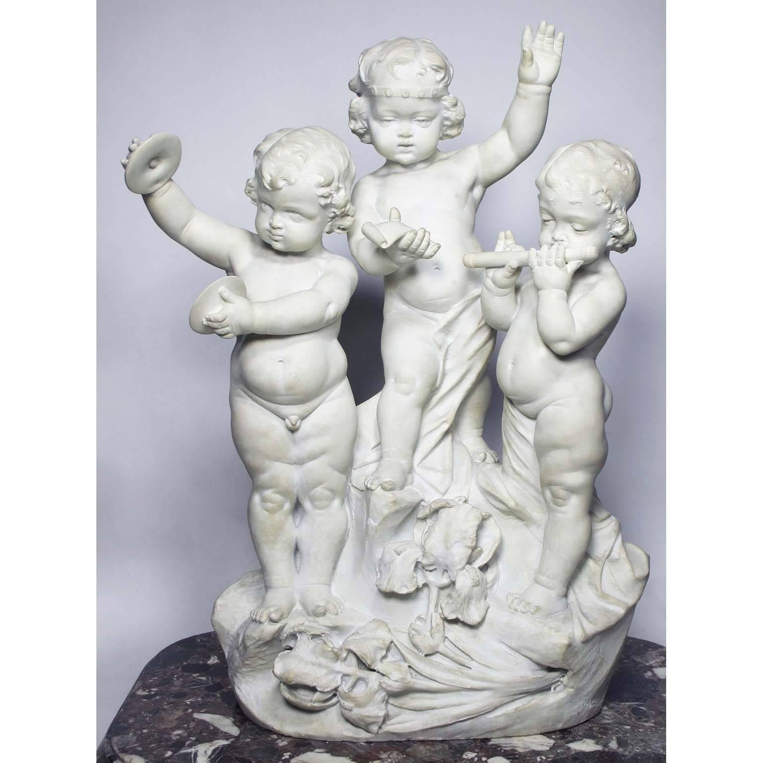 A very Fine and charming Italian 19th century Carrara marble group 