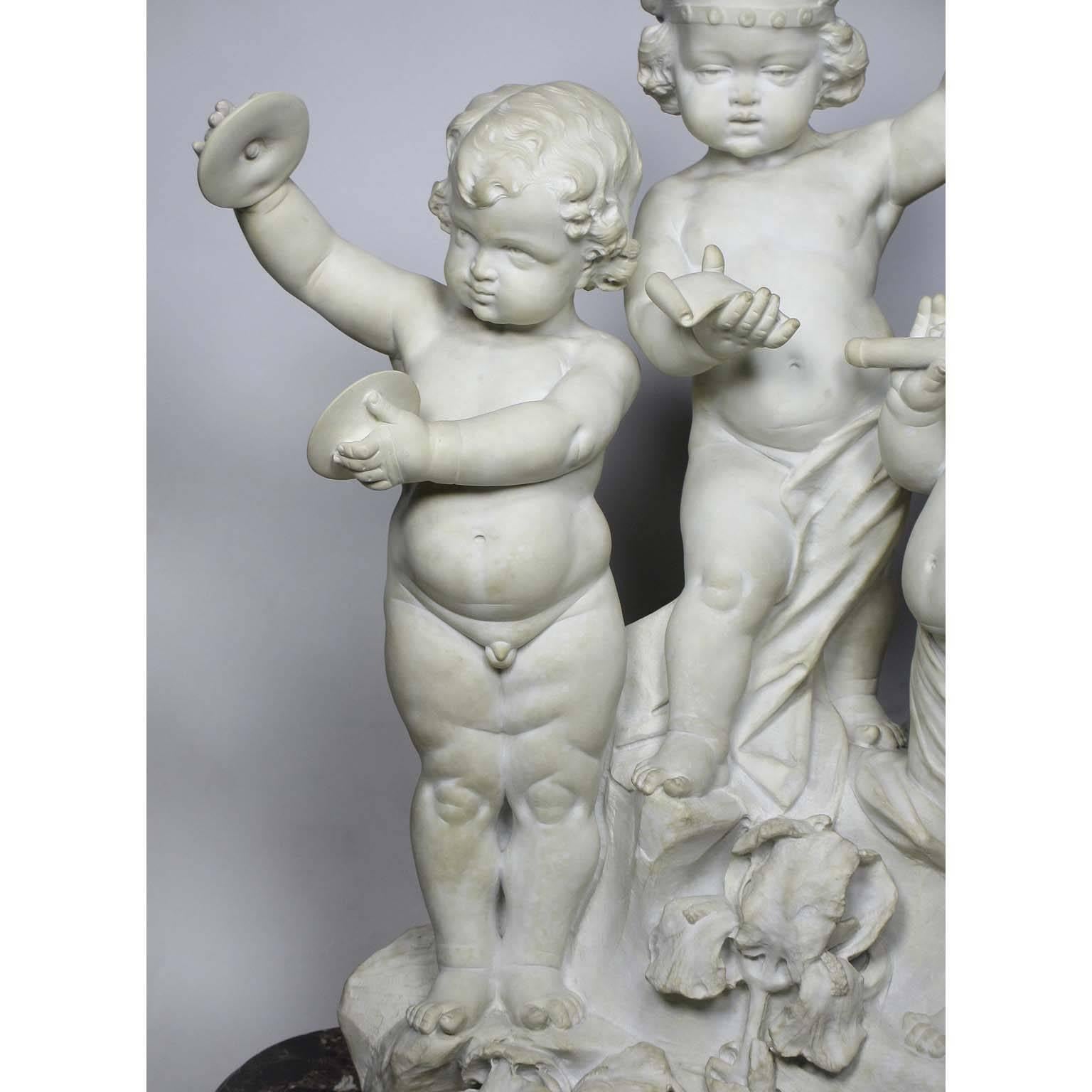 Carved Charming Italian 19th Century Carrara Marble Group 