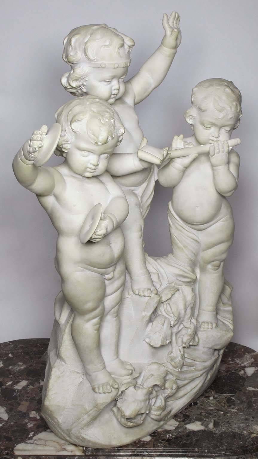 Charming Italian 19th Century Carrara Marble Group 